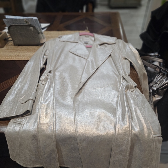 Chico's Shimmering Silver Trench Coat - Picture 8 of 8